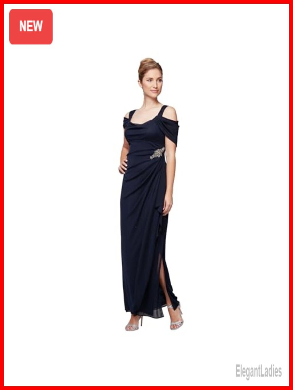 Long Cold Shoulder Mother of Bride Dress Beaded Hip Ruffle Formal